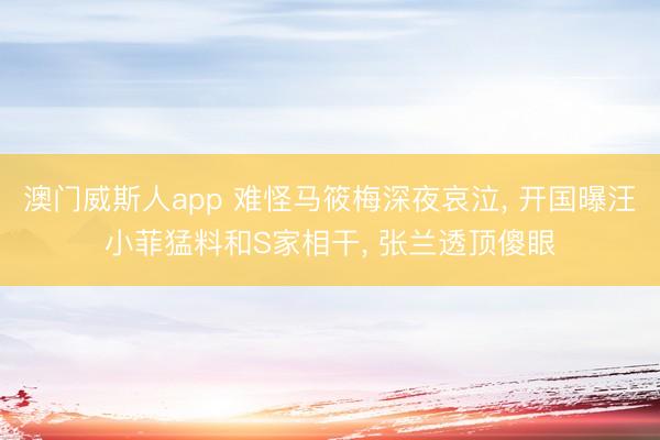 澳门威斯人app 难怪马筱梅深夜哀泣, 开国曝汪小菲猛料和S家相干, 张兰透顶傻眼