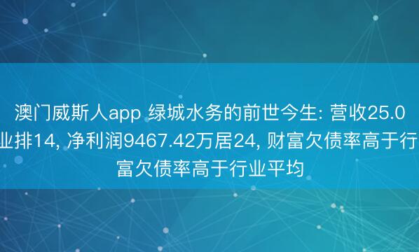 澳门威斯人app 绿城水务的前世今生: 营收25.03亿行业排14, 净利润9467.42万居24, 财富欠债率高于行业平均